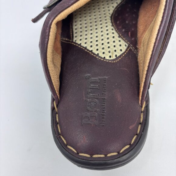 Born Brown Leather slip-on clog mule wedge shoes Woman's size 7 - Picture 14 of 16